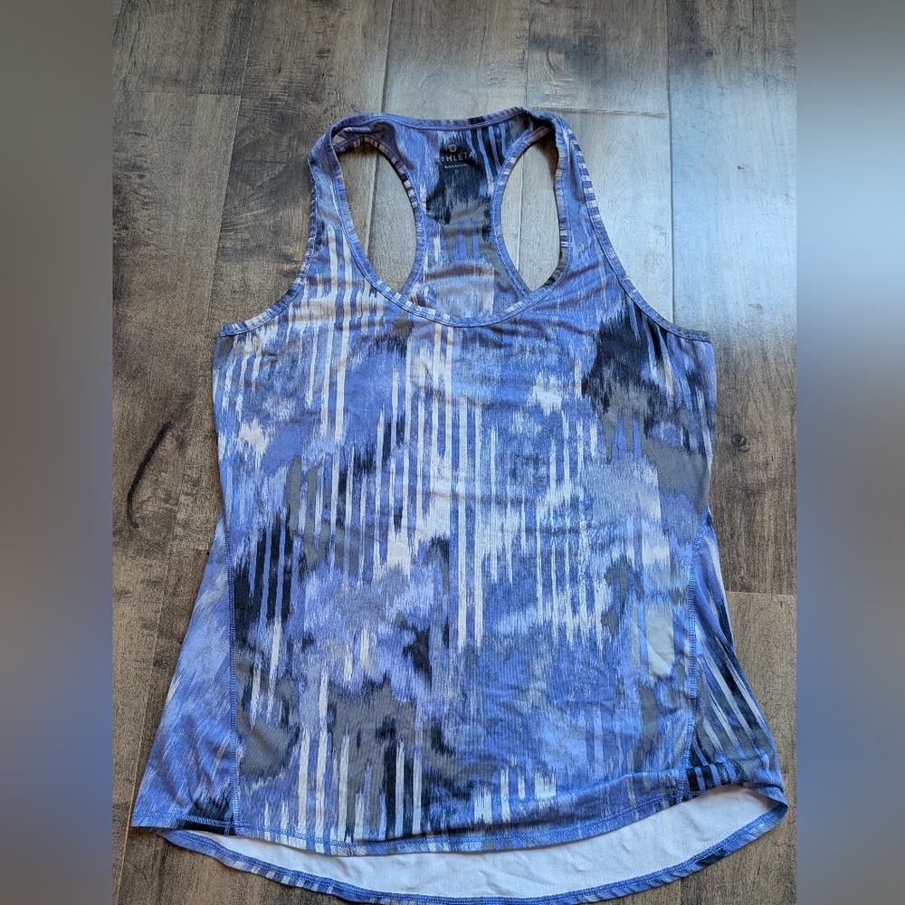 Athleta Chi Tank Blue Abstract Space Dye Racerback Workout Top - Size S